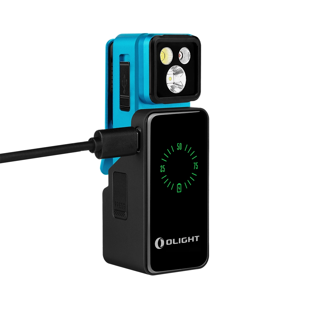 Linterna articulada UV Olight Oclip 2 Pro Premium Azul base imagen carga
