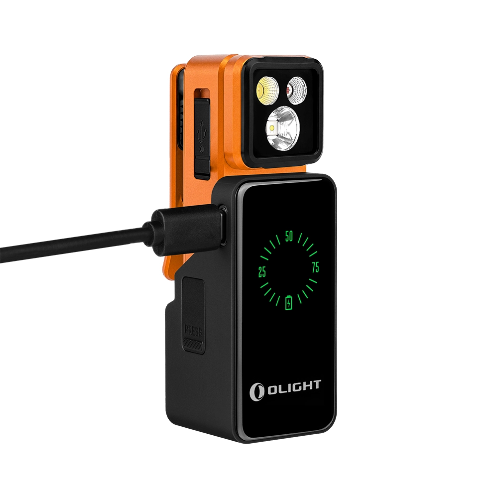 Linterna articulada UV Olight Oclip 2 Pro Premium Naranja base imagen carga