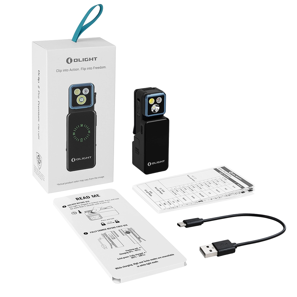 Linterna articulada UV Olight Oclip 2 Pro Premium Negro base imagen contenido caja